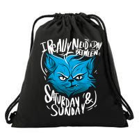 Grumpy Cat Weekend Funny Drawstring Bag