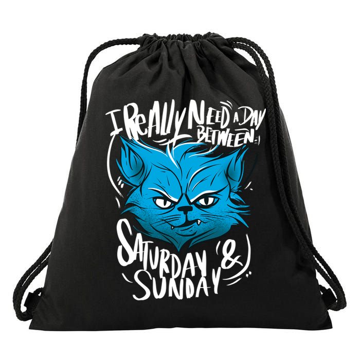 Grumpy Cat Weekend Funny Drawstring Bag