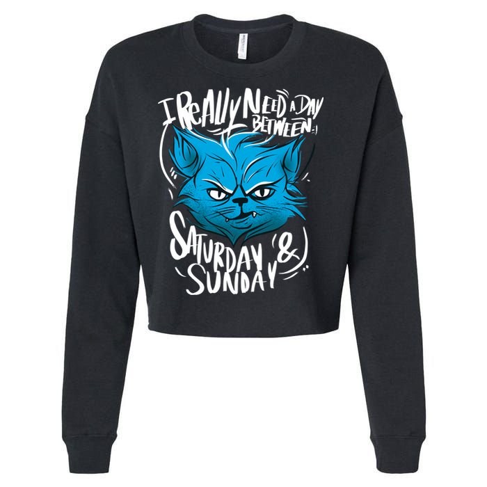 Grumpy Cat Weekend Funny Cropped Pullover Crew