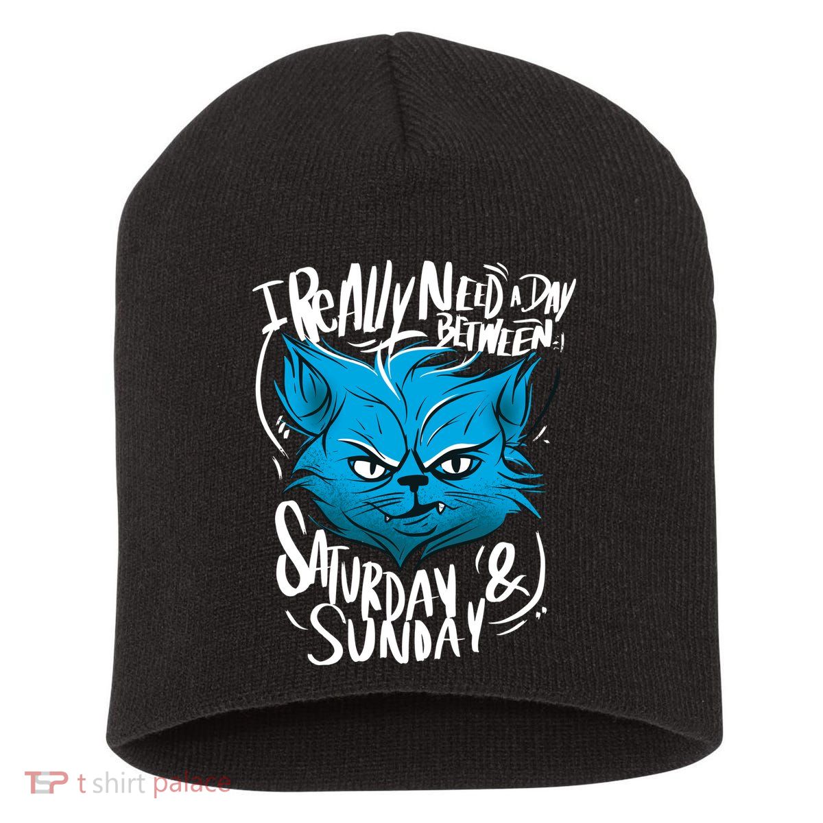 Grumpy Cat Weekend Funny Short Acrylic Beanie