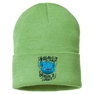 Grumpy Cat Weekend Funny Sustainable Knit Beanie