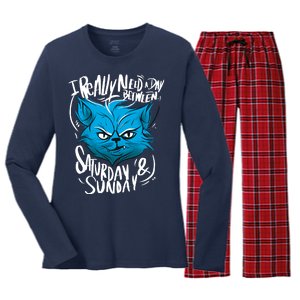 Grumpy Cat Weekend Funny Women's Long Sleeve Flannel Pajama Set 