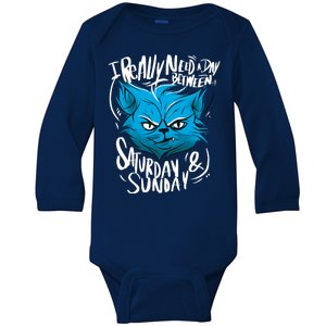 Grumpy Cat Weekend Funny Baby Long Sleeve Bodysuit