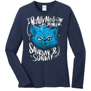 Grumpy Cat Weekend Funny Ladies Long Sleeve Shirt