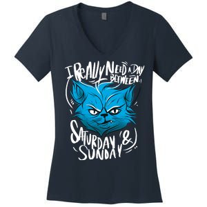 Grumpy Cat Weekend Funny Women's V-Neck T-Shirt