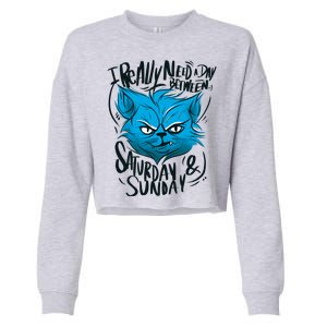 Grumpy Cat Weekend Funny Cropped Pullover Crew