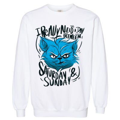 Grumpy Cat Weekend Funny Garment-Dyed Sweatshirt