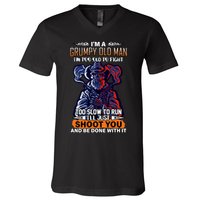 Grumpy Old Man Too Old To Fight Run I'll Just Shoot You V-Neck T-Shirt