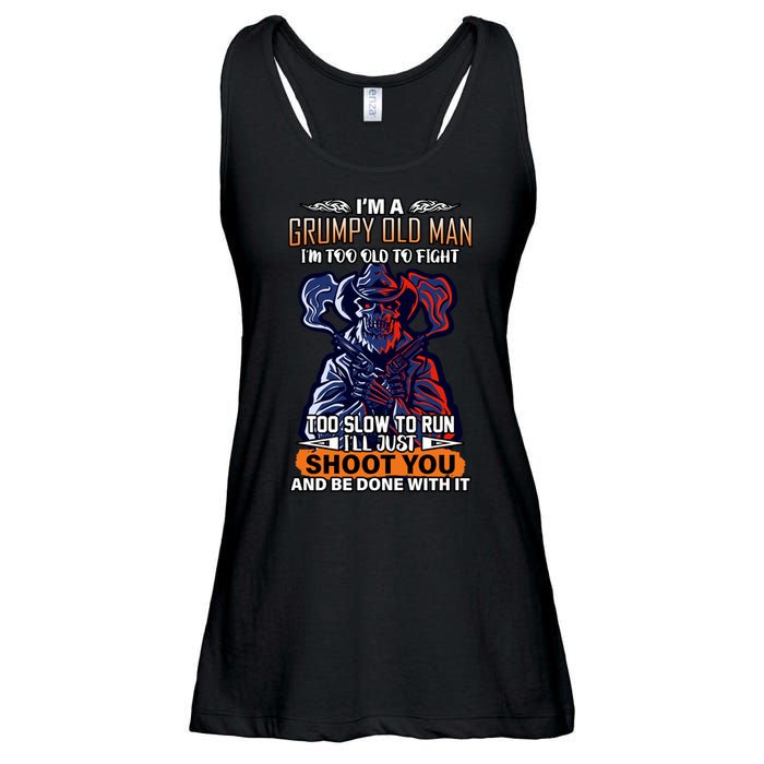 Grumpy Old Man Too Old To Fight Run I'll Just Shoot You Ladies Essential Flowy Tank