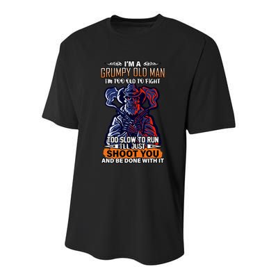 Grumpy Old Man Too Old To Fight Run I'll Just Shoot You Youth Performance Sprint T-Shirt