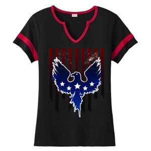 Grunge American Eagle USA Flag Ladies Halftime Notch Neck Tee