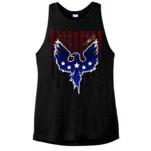 Grunge American Eagle USA Flag Ladies PosiCharge Tri-Blend Wicking Tank