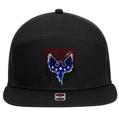 Grunge American Eagle USA Flag 7 Panel Mesh Trucker Snapback Hat