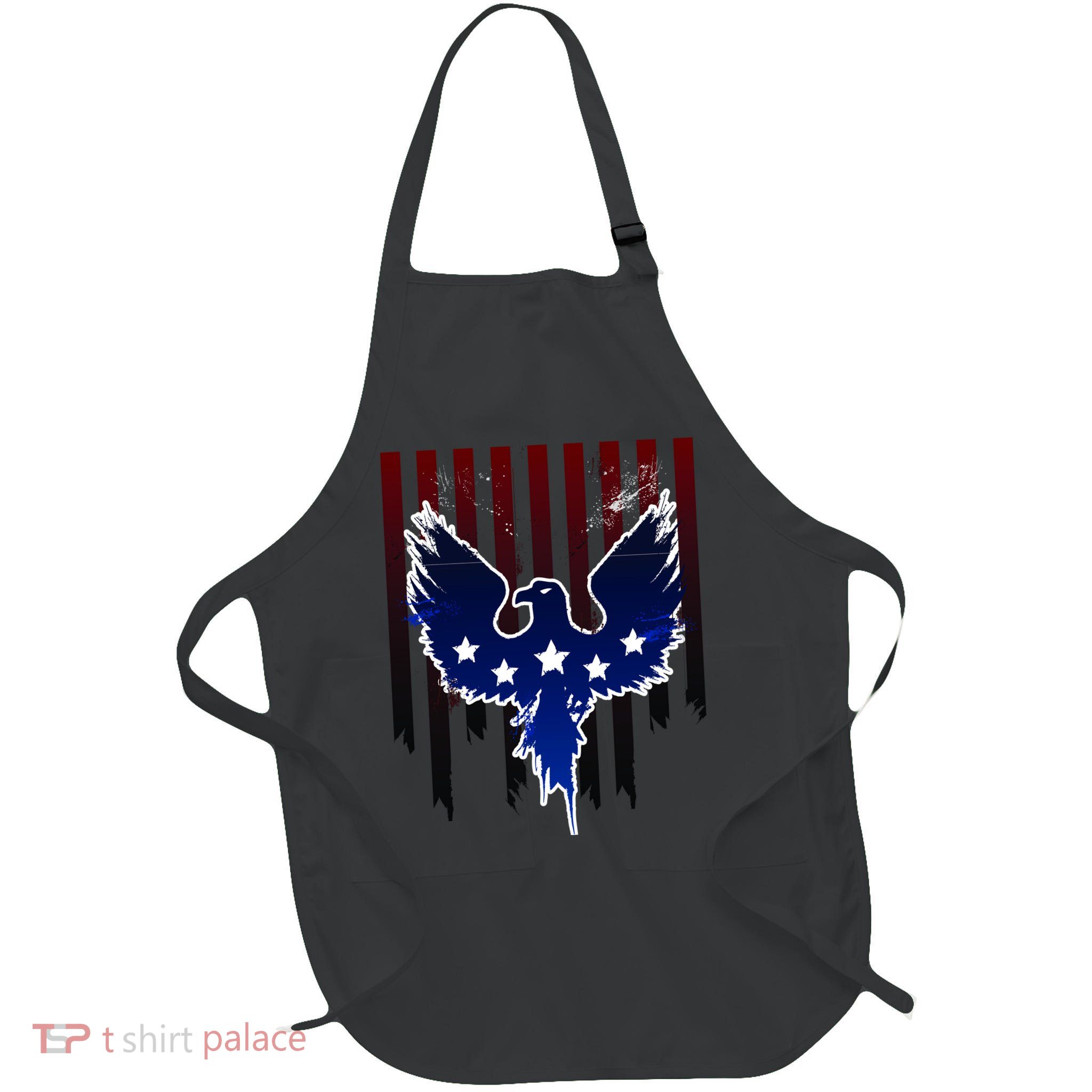Grunge American Eagle USA Flag Full-Length Apron With Pockets