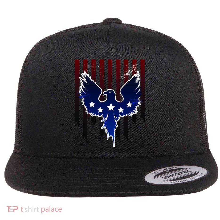 Grunge American Eagle USA Flag Flat Bill Trucker Hat