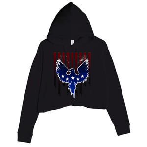 Grunge American Eagle USA Flag Crop Fleece Hoodie