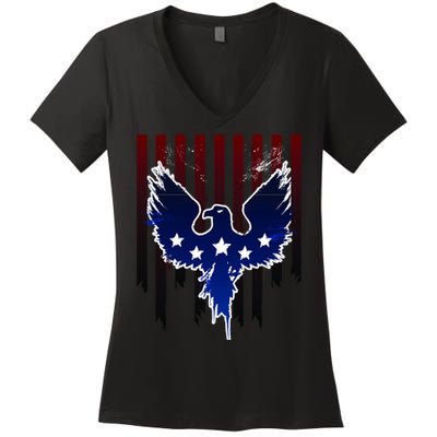 Grunge American Eagle USA Flag Women's V-Neck T-Shirt