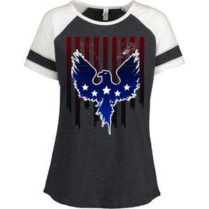 Grunge American Eagle USA Flag Enza Ladies Jersey Colorblock Tee