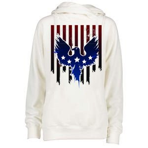 Grunge American Eagle USA Flag Womens Funnel Neck Pullover Hood