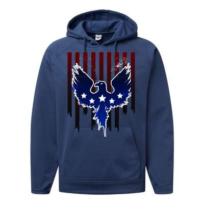 Grunge American Eagle USA Flag Performance Fleece Hoodie