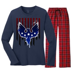 Grunge American Eagle USA Flag Women's Long Sleeve Flannel Pajama Set 