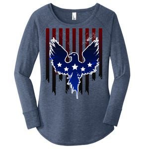 Grunge American Eagle USA Flag Women's Perfect Tri Tunic Long Sleeve Shirt