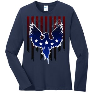 Grunge American Eagle USA Flag Ladies Long Sleeve Shirt