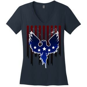 Grunge American Eagle USA Flag Women's V-Neck T-Shirt