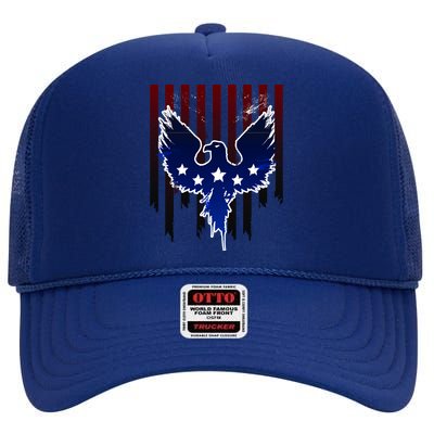 Grunge American Eagle USA Flag High Crown Mesh Back Trucker Hat