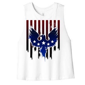 Grunge American Eagle USA Flag Women's Racerback Cropped Tank