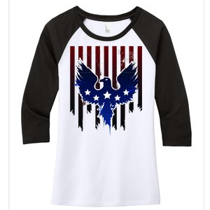 Grunge American Eagle USA Flag Women's Tri-Blend 3/4-Sleeve Raglan Shirt