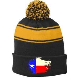 Grunge Texas Flag Stripe Pom Pom Beanie