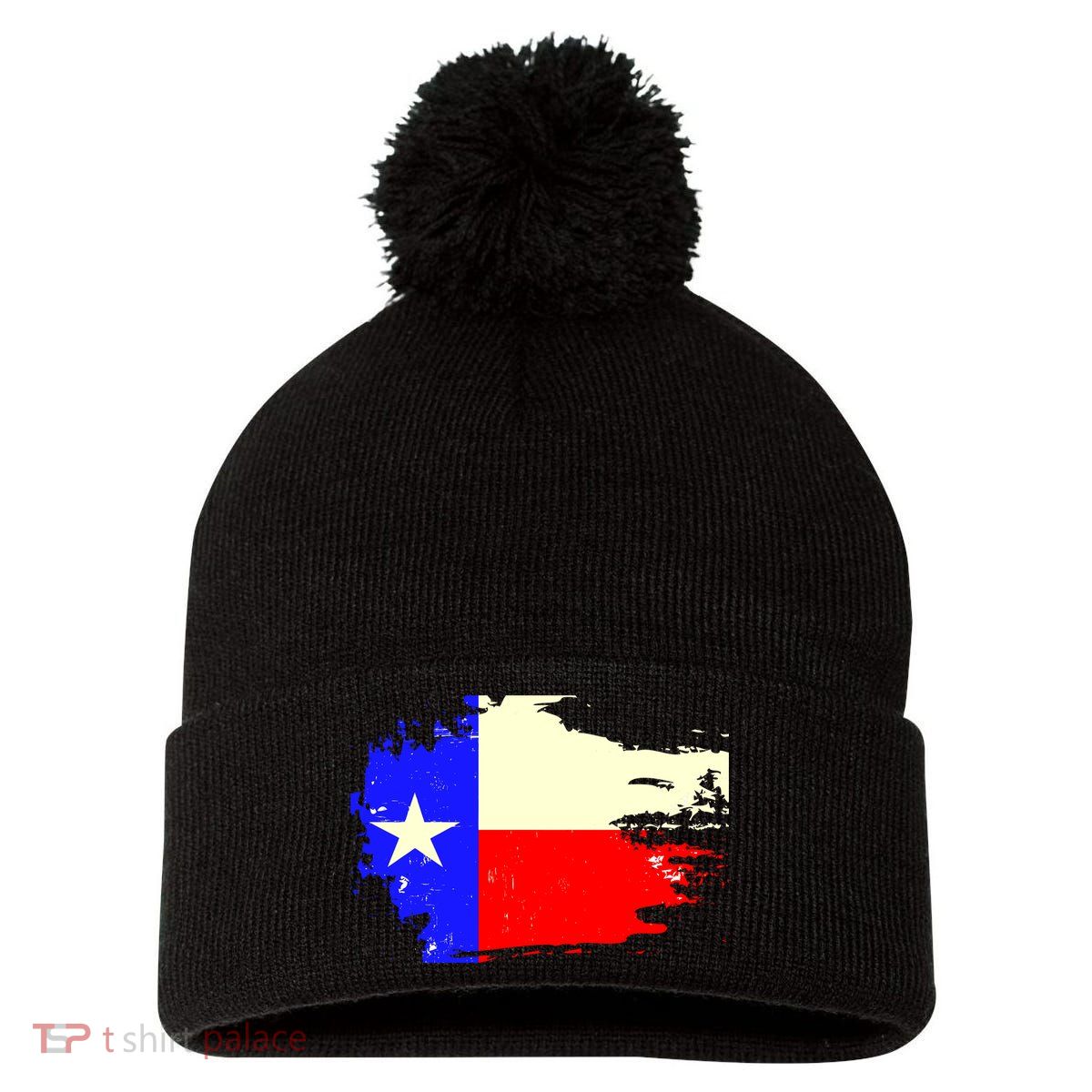 Grunge Texas Flag Pom Pom 12in Knit Beanie