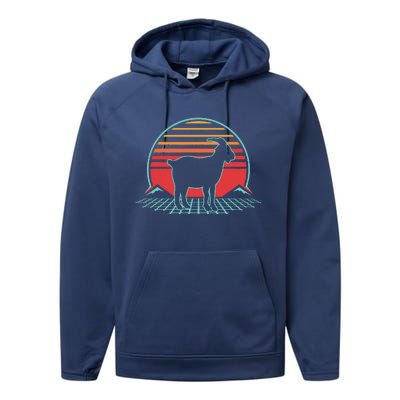 Goat Retro Vintage 80s Style Farm Animal Lover Gift Performance Fleece Hoodie