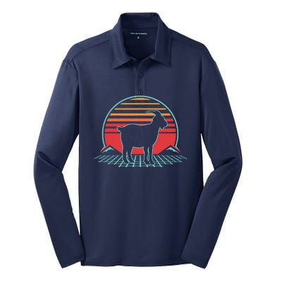 Goat Retro Vintage 80s Style Farm Animal Lover Gift Silk Touch Performance Long Sleeve Polo