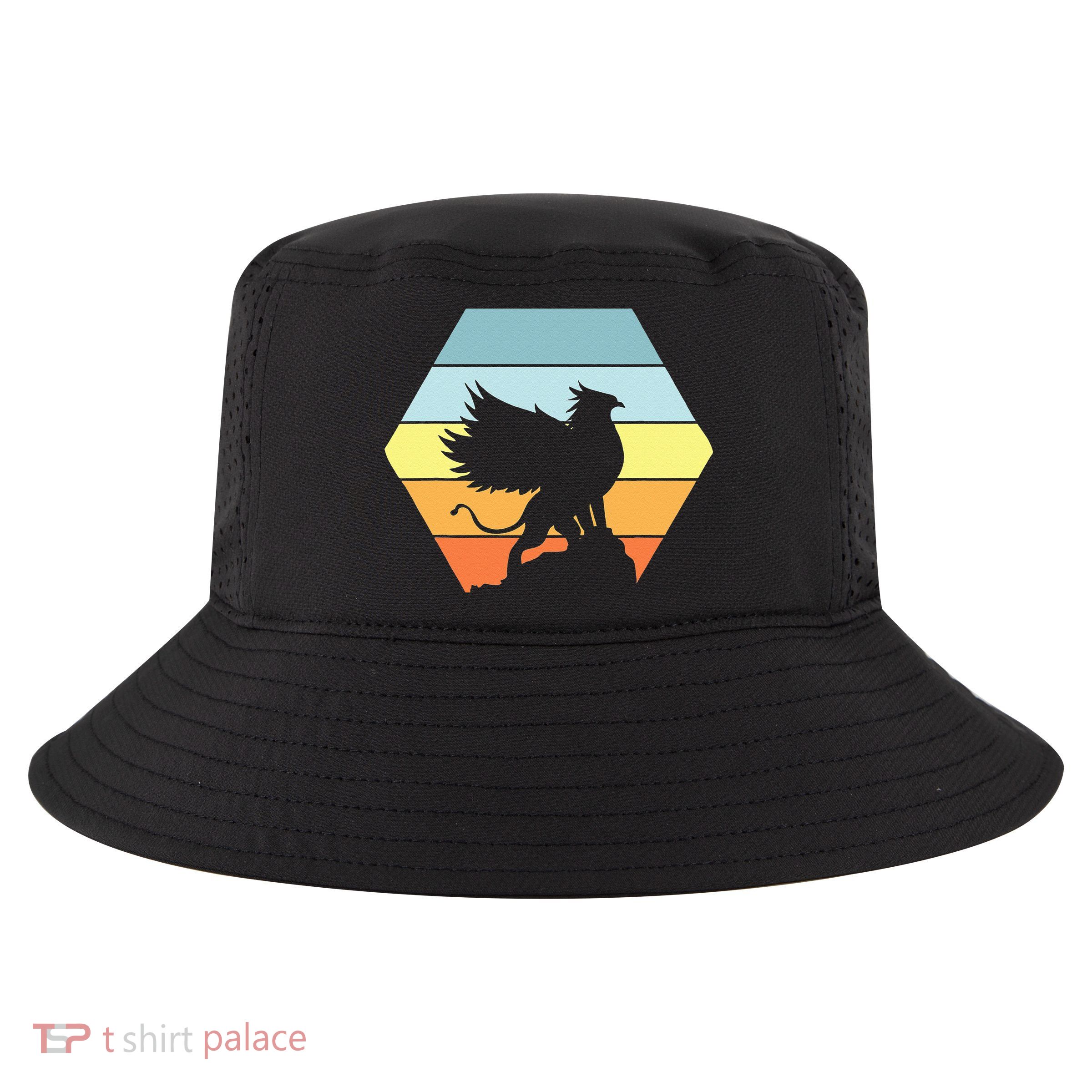 Griffin Retro Vintage Sunset Lion Eagle Mythical Creature Cool Comfort Performance Bucket Hat