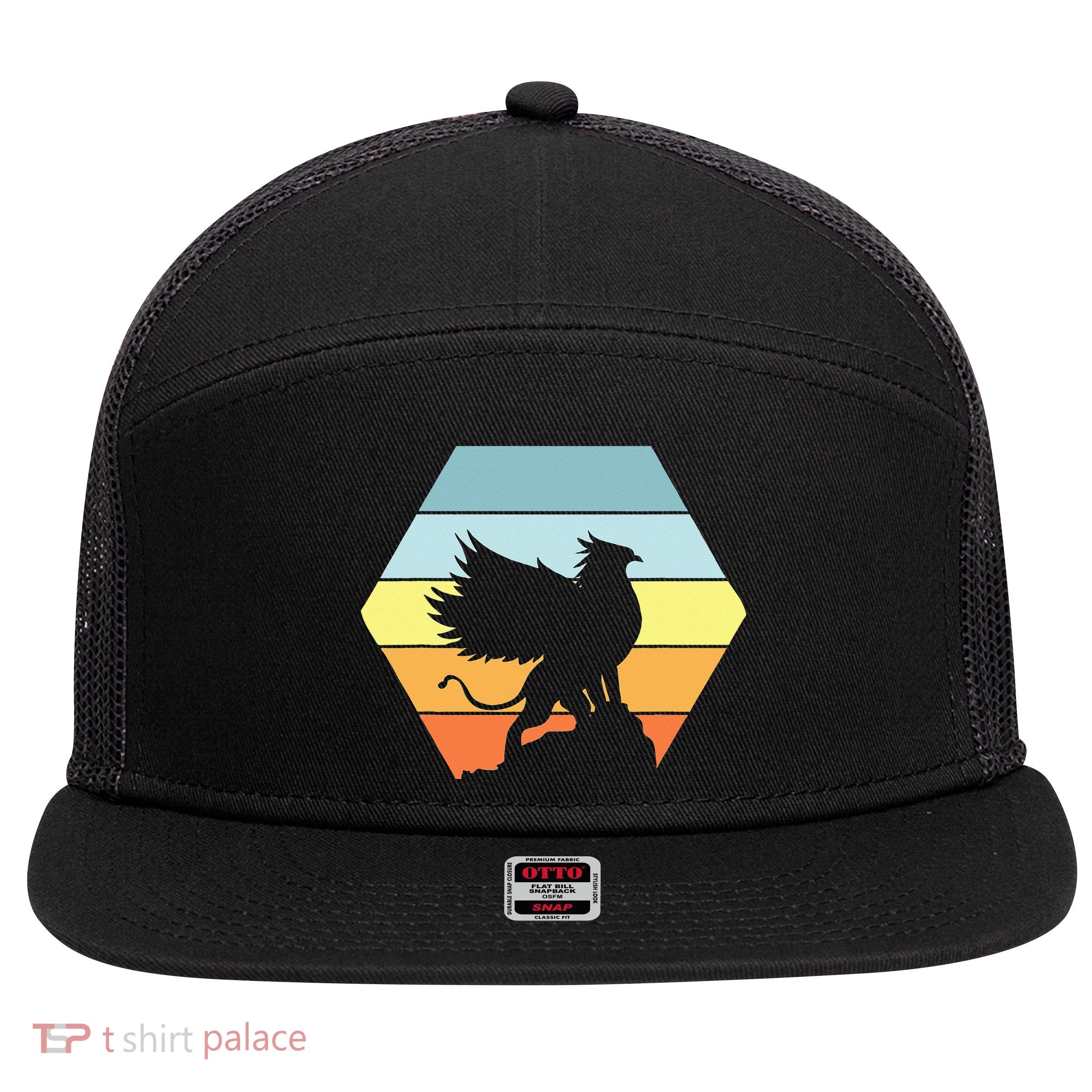 Griffin Retro Vintage Sunset Lion Eagle Mythical Creature 7 Panel Mesh Trucker Snapback Hat