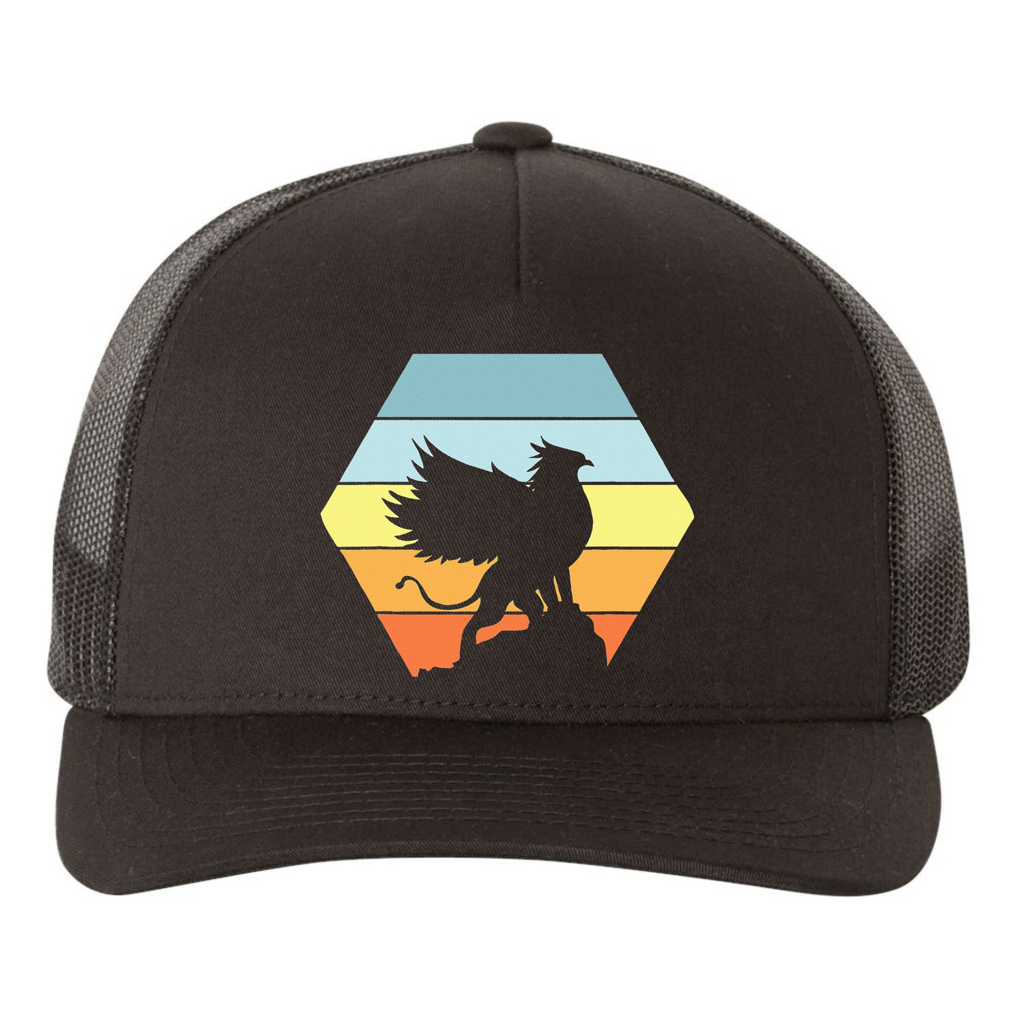 Griffin Retro Vintage Sunset Lion Eagle Mythical Creature Yupoong Adult 5-Panel Trucker Hat