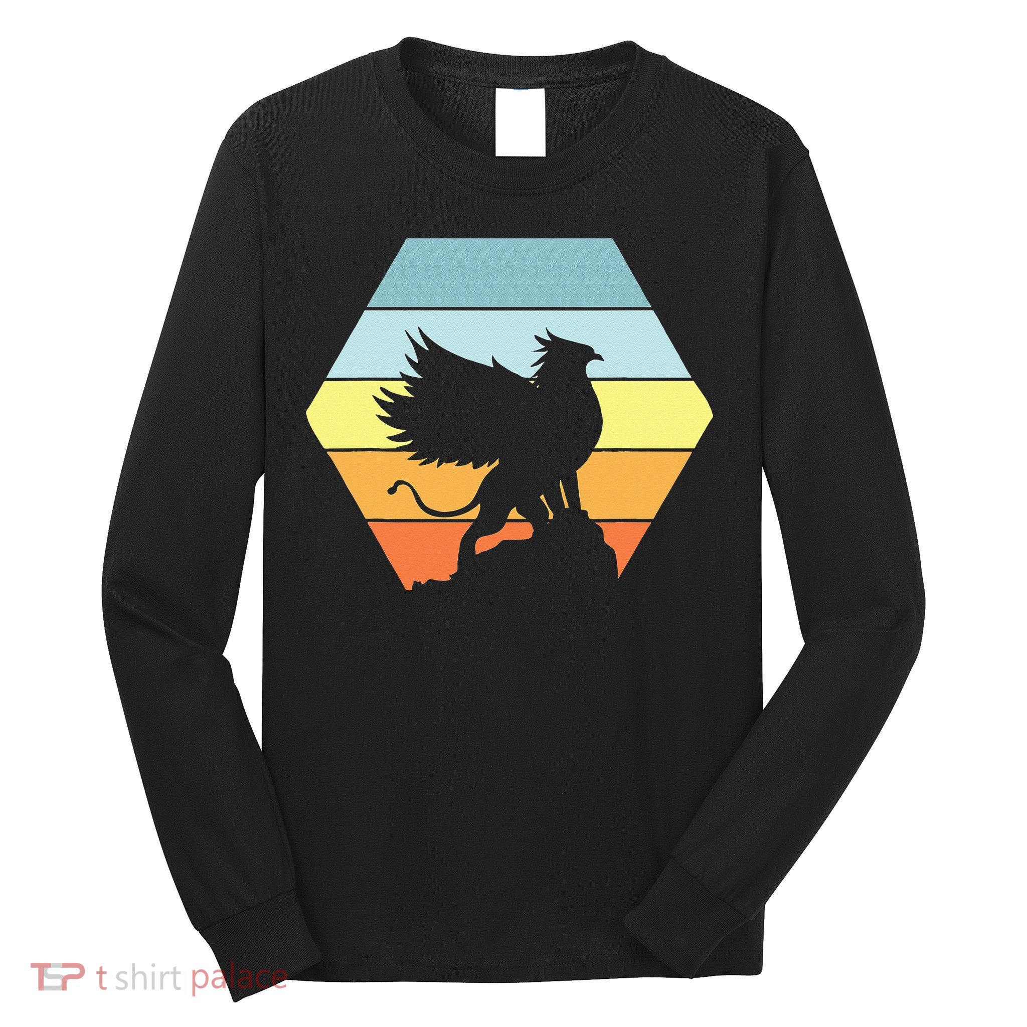 Griffin Retro Vintage Sunset Lion Eagle Mythical Creature Long Sleeve Shirt