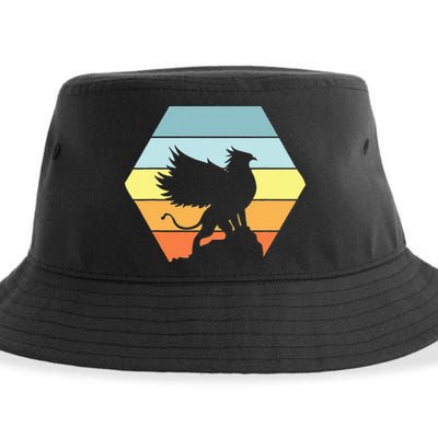Griffin Retro Vintage Sunset Lion Eagle Mythical Creature Sustainable Bucket Hat