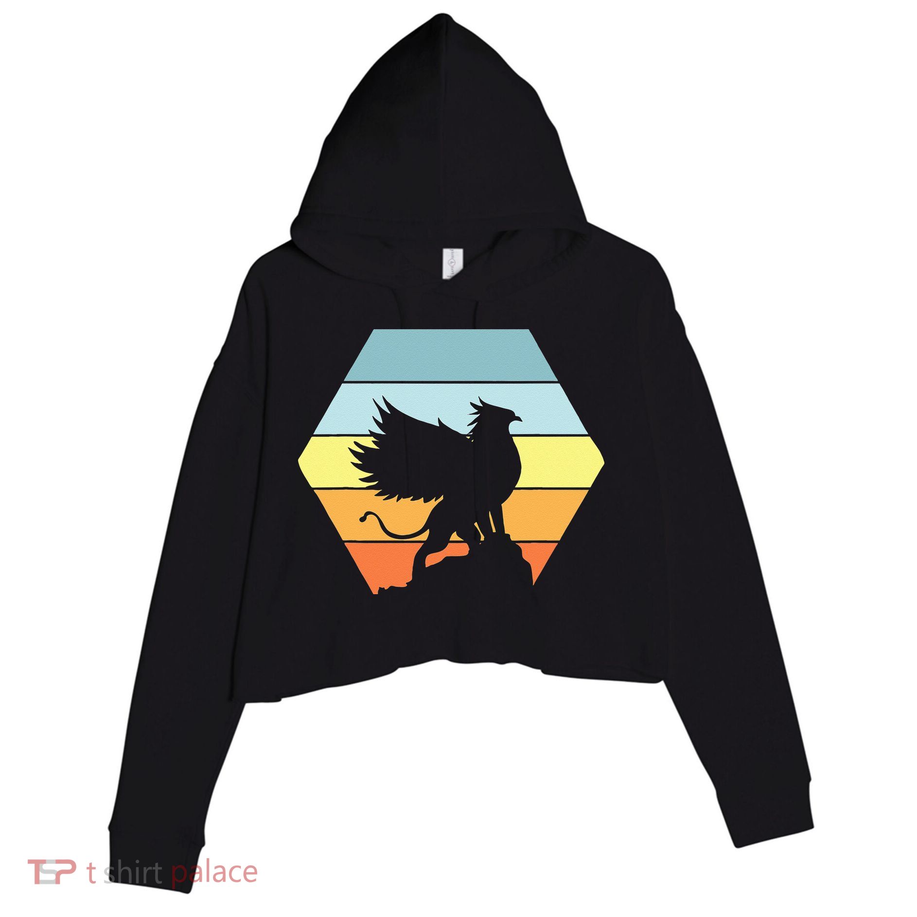 Griffin Retro Vintage Sunset Lion Eagle Mythical Creature Crop Fleece Hoodie