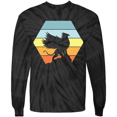 Griffin Retro Vintage Sunset Lion Eagle Mythical Creature Tie-Dye Long Sleeve Shirt