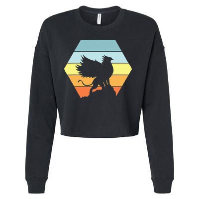 Griffin Retro Vintage Sunset Lion Eagle Mythical Creature Cropped Pullover Crew