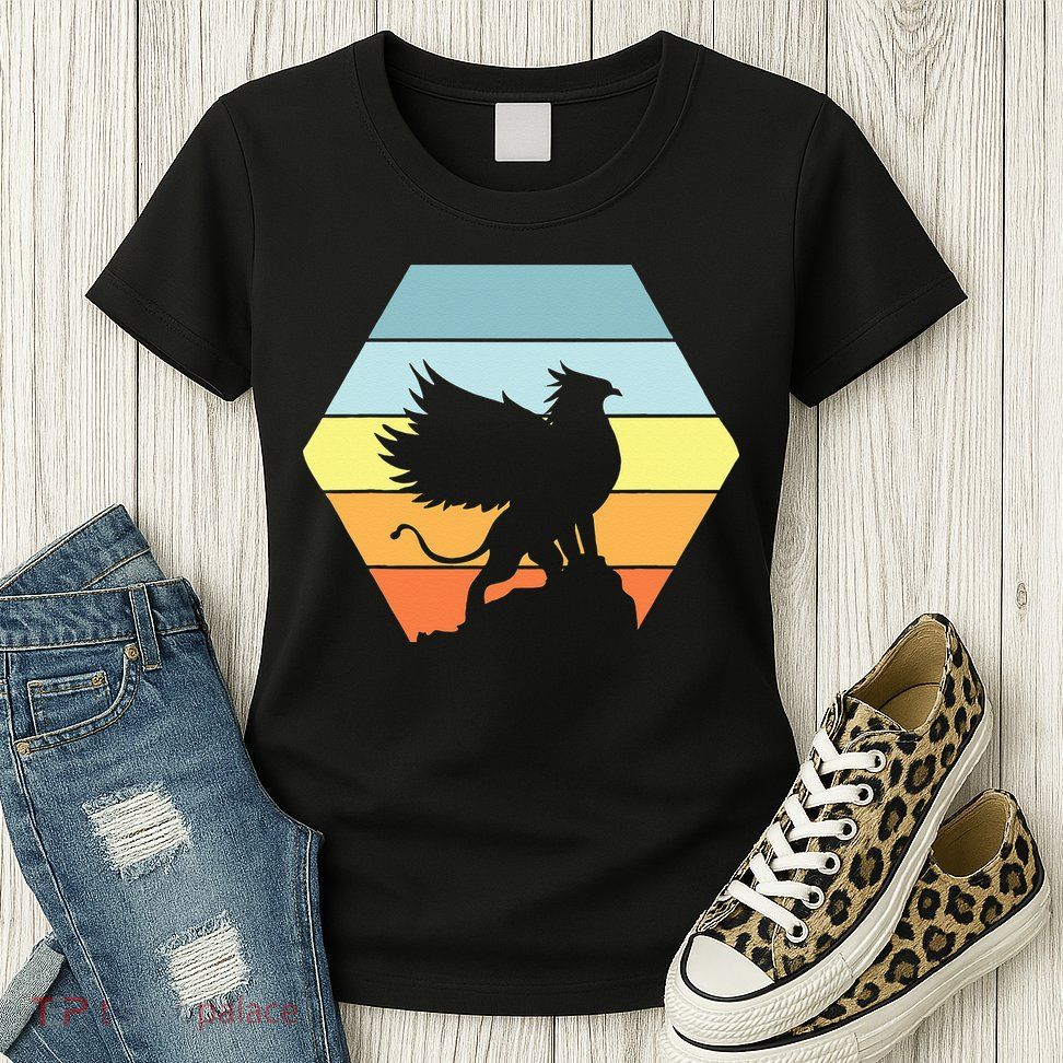 Griffin Retro Vintage Sunset Lion Eagle Mythical Creature Womens T-Shirt