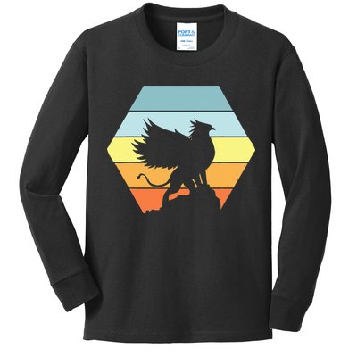 Griffin Retro Vintage Sunset Lion Eagle Mythical Creature Kids Long Sleeve Shirt