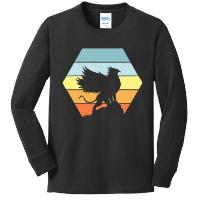 Griffin Retro Vintage Sunset Lion Eagle Mythical Creature Kids Long Sleeve Shirt