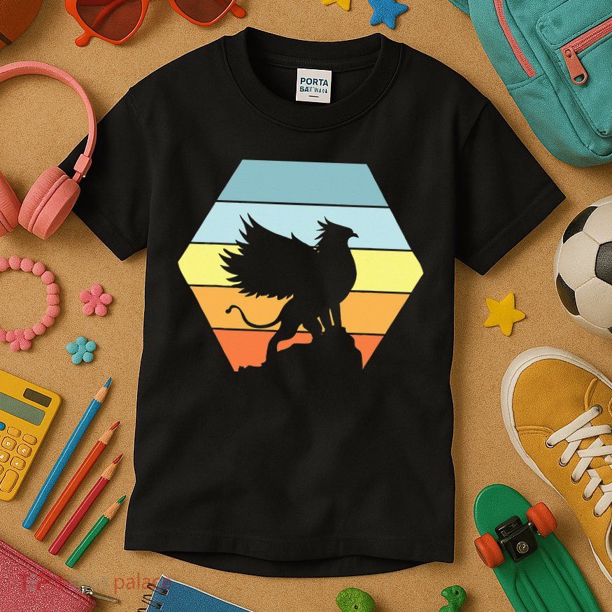 Griffin Retro Vintage Sunset Lion Eagle Mythical Creature Kids T-Shirt