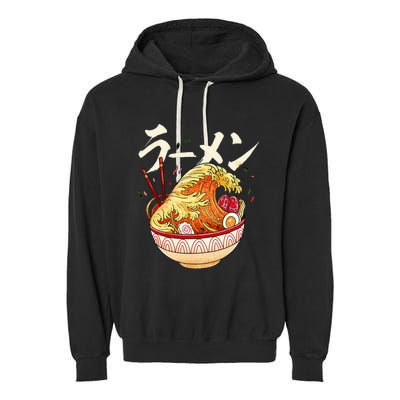 Great Ramen Wave Of Kanagawa Japanese Noodles Udon Kanji Garment-Dyed Fleece Hoodie