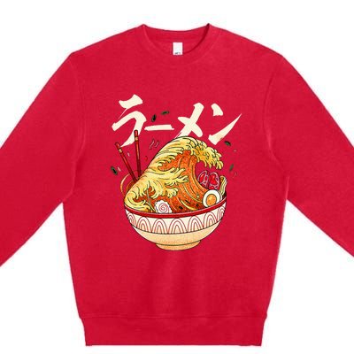 Great Ramen Wave Of Kanagawa Japanese Noodles Udon Kanji Premium Crewneck Sweatshirt