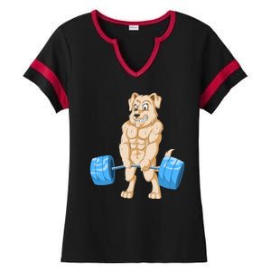 Golden Retriver Weightlifting Ladies Halftime Notch Neck Tee